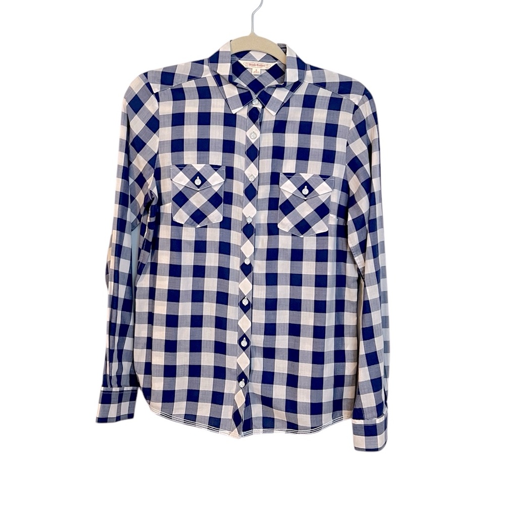 Brooks Brothers Cotton Long Sleeves Button Down Blue and White Plaid Shirt